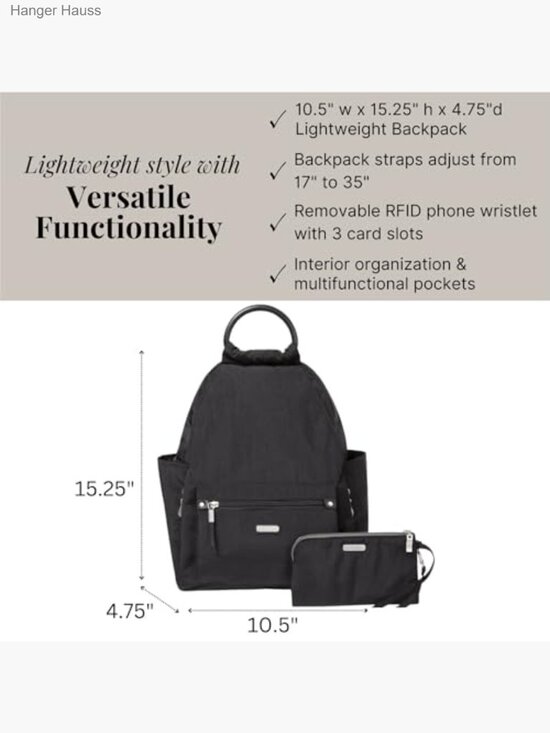Baggallini Women\'s RFID Phone Wristlet All Day Backpack in Black main image 7